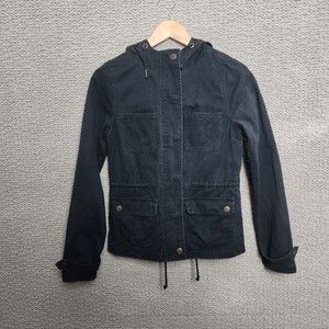 PRINCE & FOX Women's Hooded Black Denim Jacket 100% Cotton Size XS/TP